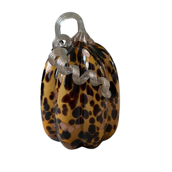 TAHARI Hand Blown Art Glass Tortoise Shell Pumpkin Amber Stem Designer Decor New - Picture 6 of 13